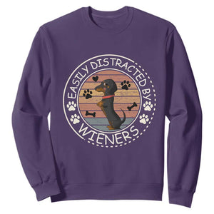 Easily Distracted By Wieners Sweatshirt Dachshund Dog Lover Retro Sunset TS12 Purple Print Your Wear