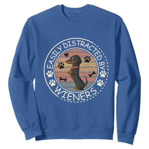 Easily Distracted By Wieners Sweatshirt Dachshund Dog Lover Retro Sunset TS12 Royal Blue Print Your Wear