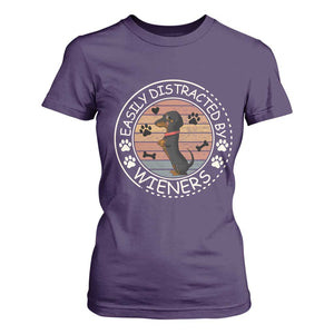 Easily Distracted By Wieners T Shirt For Women Dachshund Dog Lover Retro Sunset TS12 Purple Print Your Wear
