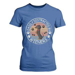 Easily Distracted By Wieners T Shirt For Women Dachshund Dog Lover Retro Sunset TS12 Royal Blue Print Your Wear
