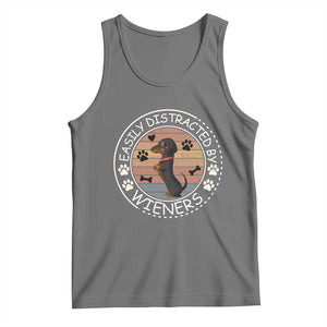 Easily Distracted By Wieners Tank Top Dachshund Dog Lover Retro Sunset TS12 Black Heather Print Your Wear