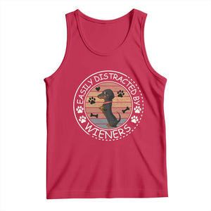 Easily Distracted By Wieners Tank Top Dachshund Dog Lover Retro Sunset TS12 Red Print Your Wear