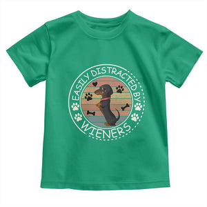 Easily Distracted By Wieners Toddler T Shirt Dachshund Dog Lover Retro Sunset TS12 Irish Green Print Your Wear