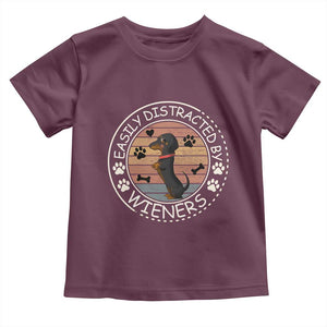 Easily Distracted By Wieners Toddler T Shirt Dachshund Dog Lover Retro Sunset TS12 Maroon Print Your Wear