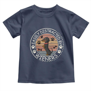 Easily Distracted By Wieners Toddler T Shirt Dachshund Dog Lover Retro Sunset TS12 Navy Print Your Wear