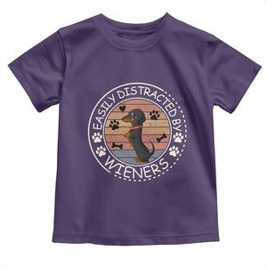 Easily Distracted By Wieners Toddler T Shirt Dachshund Dog Lover Retro Sunset TS12 Purple Print Your Wear