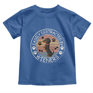 Easily Distracted By Wieners Toddler T Shirt Dachshund Dog Lover Retro Sunset TS12 Royal Blue Print Your Wear
