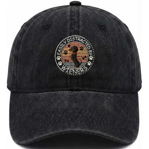 Easily Distracted By Wieners Washed Cotton Baseball Cap Dachshund Dog Lover Retro Sunset TS12 Print Your Wear