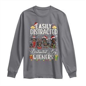 Christmas Dachshund Long Sleeve Shirt Funny Easily Distracted By Wieners TS12 Charcoal Print Your Wear