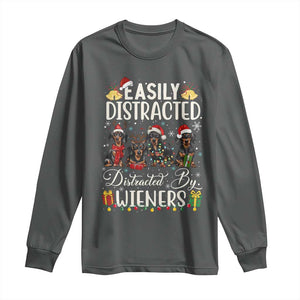 Christmas Dachshund Long Sleeve Shirt Funny Easily Distracted By Wieners TS12 Dark Heather Print Your Wear