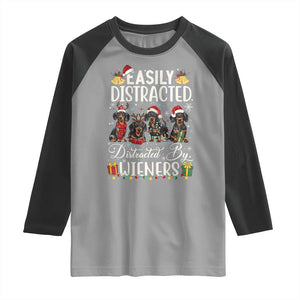 Christmas Dachshund Raglan Shirt Funny Easily Distracted By Wieners TS12 Sport Gray Black Print Your Wear