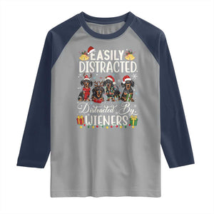 Christmas Dachshund Raglan Shirt Funny Easily Distracted By Wieners TS12 Sport Gray Navy Print Your Wear