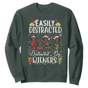 Christmas Dachshund Sweatshirt Funny Easily Distracted By Wieners TS12 Dark Forest Green Print Your Wear