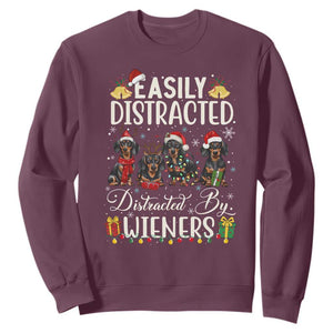 Christmas Dachshund Sweatshirt Funny Easily Distracted By Wieners TS12 Maroon Print Your Wear