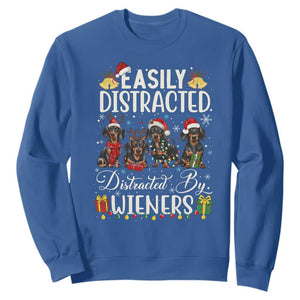 Christmas Dachshund Sweatshirt Funny Easily Distracted By Wieners TS12 Royal Blue Print Your Wear
