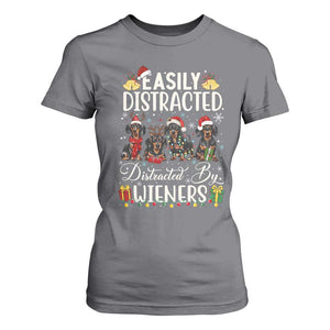 Christmas Dachshund T Shirt For Women Funny Easily Distracted By Wieners TS12 Charcoal Print Your Wear