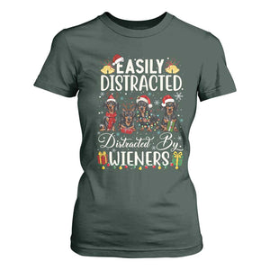 Christmas Dachshund T Shirt For Women Funny Easily Distracted By Wieners TS12 Dark Forest Green Print Your Wear
