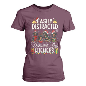 Christmas Dachshund T Shirt For Women Funny Easily Distracted By Wieners TS12 Maroon Print Your Wear