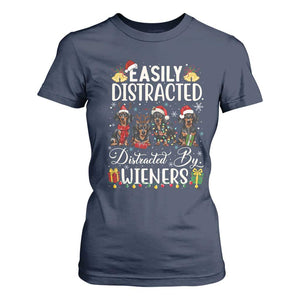Christmas Dachshund T Shirt For Women Funny Easily Distracted By Wieners TS12 Navy Print Your Wear
