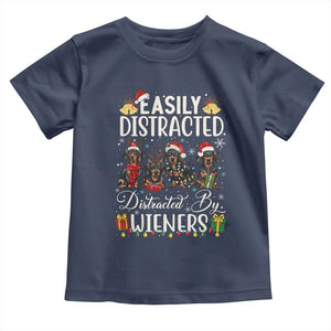Christmas Dachshund Toddler T Shirt Funny Easily Distracted By Wieners TS12 Navy Print Your Wear