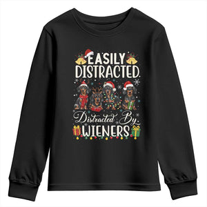 Christmas Dachshund Youth Sweatshirt Funny Easily Distracted By Wieners TS12 Black Print Your Wear