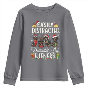 Christmas Dachshund Youth Sweatshirt Funny Easily Distracted By Wieners TS12 Charcoal Print Your Wear