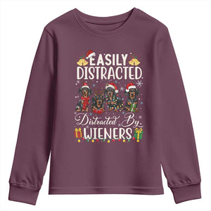 Christmas Dachshund Youth Sweatshirt Funny Easily Distracted By Wieners TS12 Maroon Print Your Wear