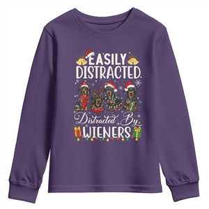 Christmas Dachshund Youth Sweatshirt Funny Easily Distracted By Wieners TS12 Purple Print Your Wear