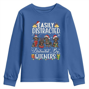 Christmas Dachshund Youth Sweatshirt Funny Easily Distracted By Wieners TS12 Royal Blue Print Your Wear