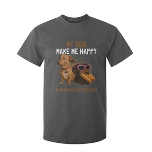 Funny Dachshund Dog Meme T Shirt For Kid My Dog Make Me Happy TS12 Dark Heather Print Your Wear