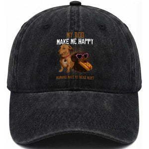 Funny Dachshund Dog Meme Washed Cotton Baseball Cap My Dog Make Me Happy TS12 Print Your Wear