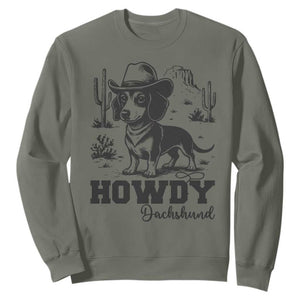 Funny Cowboy Dog Sweatshirt Howdy Dachshund Vintage Western TS12 Military Green Print Your Wear