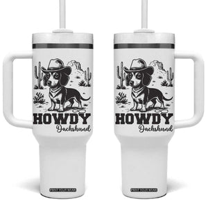 Funny Cowboy Dog Tumbler With Handle Howdy Dachshund Vintage Western TS12 One Size: 40 oz White Print Your Wear