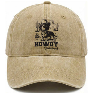 Funny Cowboy Dog Washed Cotton Baseball Cap Howdy Dachshund Vintage Western TS12 Print Your Wear