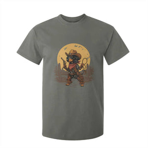 Funny Dachshund Cowboy T Shirt For Kid Western Wiener Dog TS12 Military Green Print Your Wear
