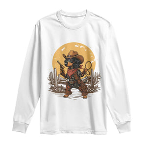Funny Dachshund Cowboy Long Sleeve Shirt Western Wiener Dog TS12 White Print Your Wear