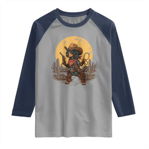 Funny Dachshund Cowboy Raglan Shirt Western Wiener Dog TS12 Sport Gray Navy Print Your Wear