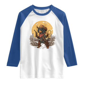 Funny Dachshund Cowboy Raglan Shirt Western Wiener Dog TS12 White Royal Print Your Wear