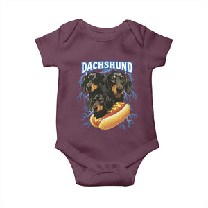 Dog Meme Baby Onesie Funny Dachshund Dog In A Hot Dog Costume TS12 Maroon Print Your Wear