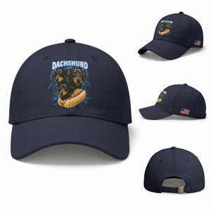 Dog Meme Baseball Cap Funny Dachshund Dog In A Hot Dog Costume TS12 Baseball Cap Universal Fit Navy Print Your Wear