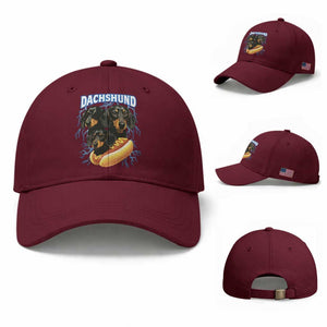 Dog Meme Baseball Cap Funny Dachshund Dog In A Hot Dog Costume TS12 Baseball Cap Universal Fit Maroon Print Your Wear