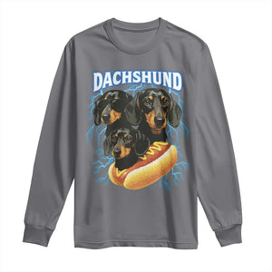 Dog Meme Long Sleeve Shirt Funny Dachshund Dog In A Hot Dog Costume TS12 Charcoal Print Your Wear