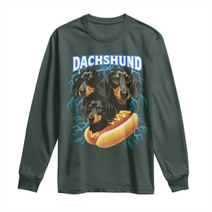 Dog Meme Long Sleeve Shirt Funny Dachshund Dog In A Hot Dog Costume TS12 Dark Forest Green Print Your Wear