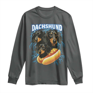 Dog Meme Long Sleeve Shirt Funny Dachshund Dog In A Hot Dog Costume TS12 Dark Heather Print Your Wear