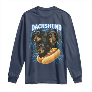 Dog Meme Long Sleeve Shirt Funny Dachshund Dog In A Hot Dog Costume TS12 Navy Print Your Wear