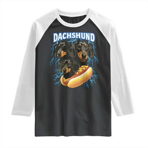 Dog Meme Raglan Shirt Funny Dachshund Dog In A Hot Dog Costume TS12 Black White Print Your Wear