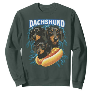 Dog Meme Sweatshirt Funny Dachshund Dog In A Hot Dog Costume TS12 Dark Forest Green Print Your Wear