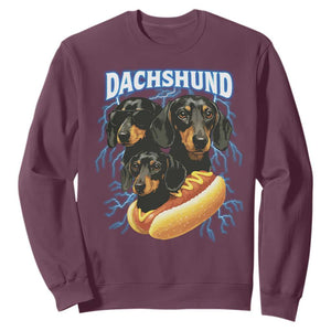 Dog Meme Sweatshirt Funny Dachshund Dog In A Hot Dog Costume TS12 Maroon Print Your Wear