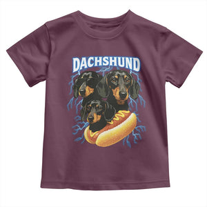 Dog Meme Toddler T Shirt Funny Dachshund Dog In A Hot Dog Costume TS12 Maroon Print Your Wear