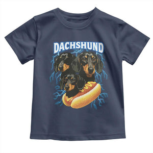 Dog Meme Toddler T Shirt Funny Dachshund Dog In A Hot Dog Costume TS12 Navy Print Your Wear
